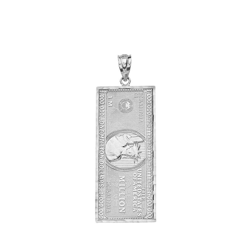 Claddagh Gold Fine 925 Sterling Silver $1 Million Dollar Bill Necklace Pendant (Small) - Image 1